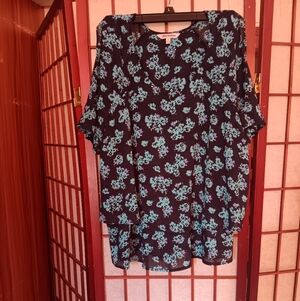 Juicy Couture Black Blouse with Blue Floral Pattern